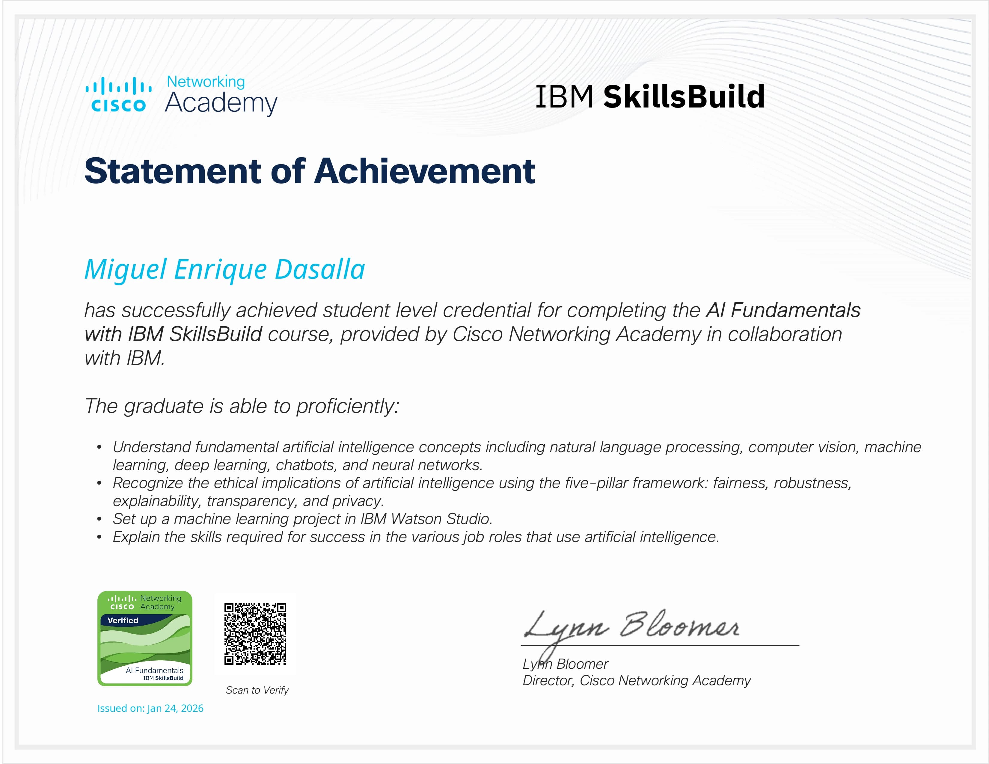 AI Fundamentals with IBM SkillsBuild certificate
