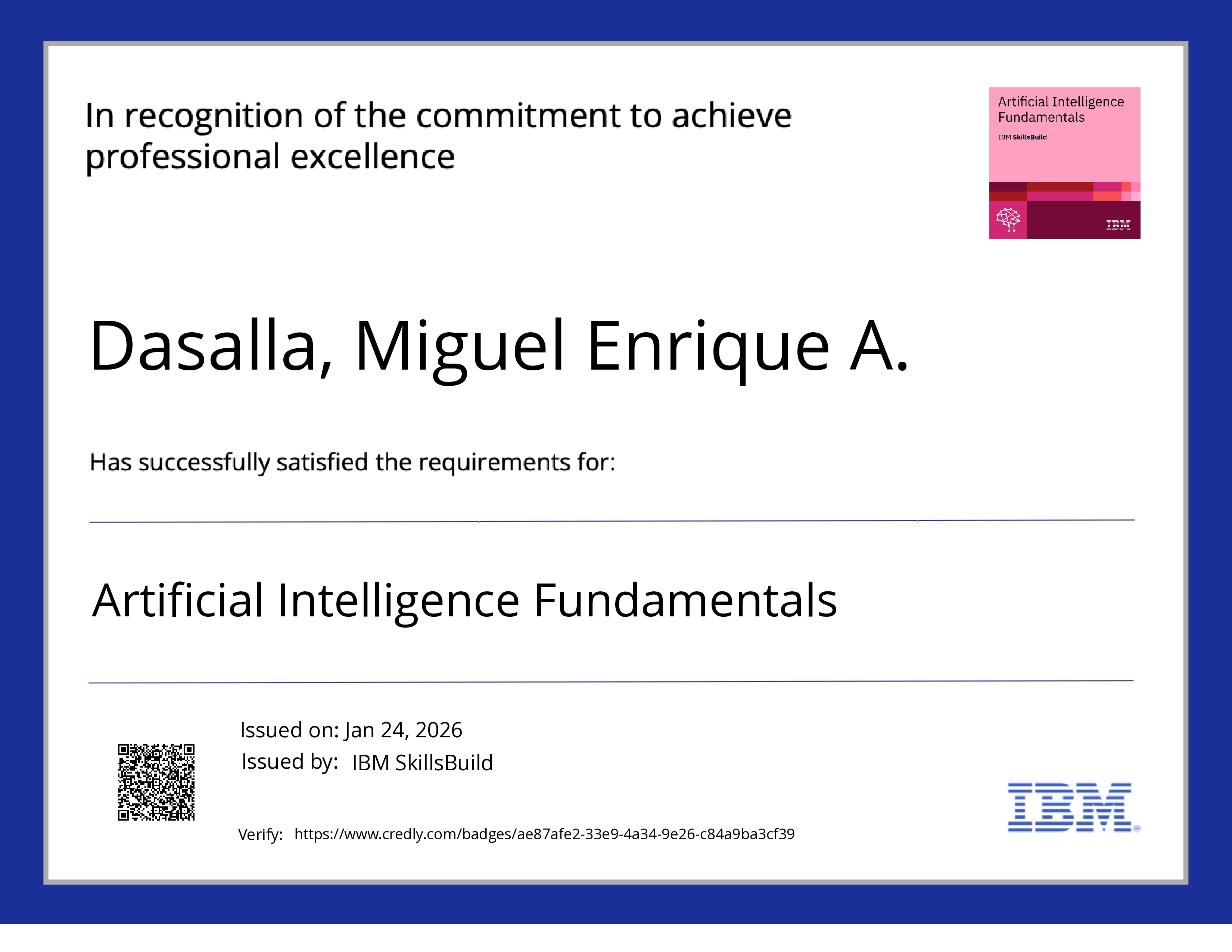 Artificial Intelligence Fundamentals certificate