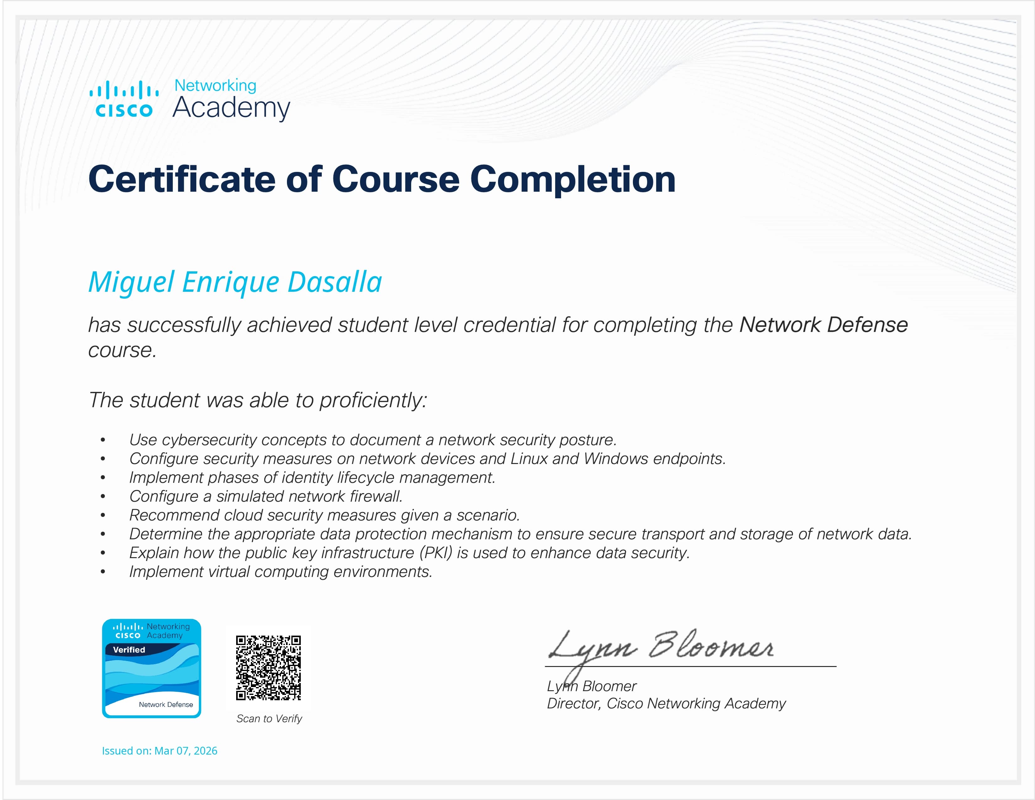 Network Defense certificate